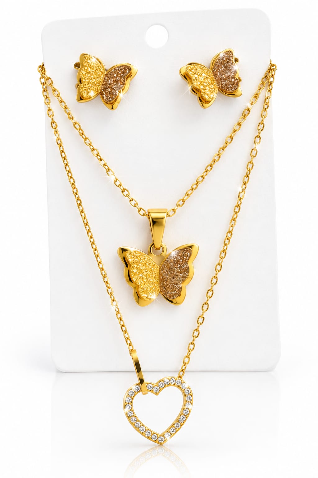 Butterfly & Heart Pendant with earrings